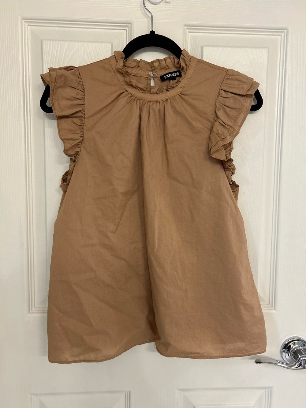 Express Ruffle Neck Sleeveless Top - Tan (A)